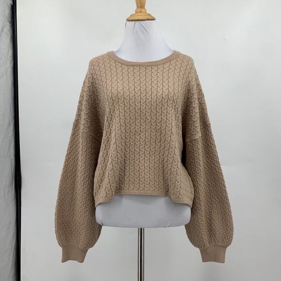 Truth By Republic Sweater Womens M Medium Latte Textured Crop Pullover Oversized - Picture 2 of 14